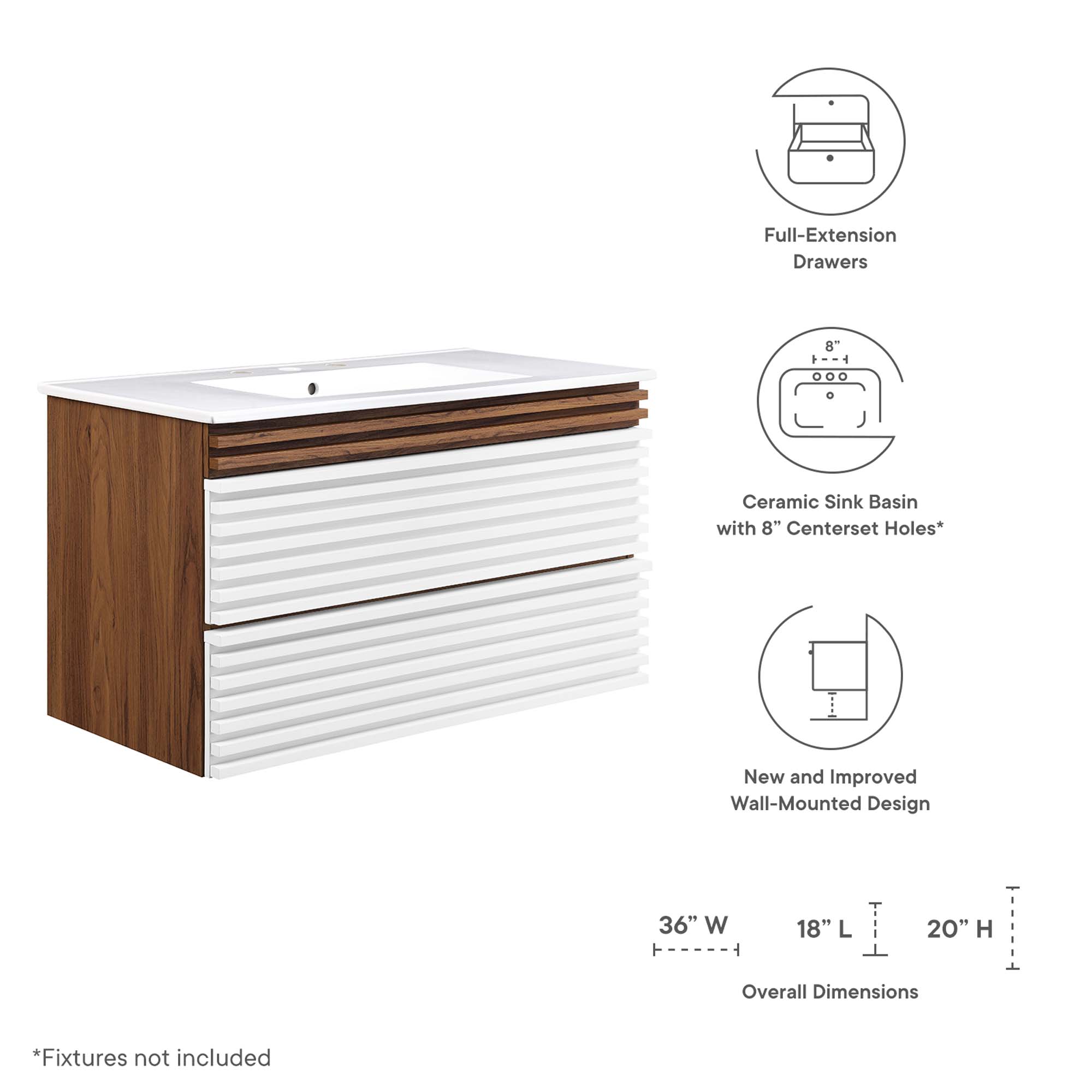 Render 36" Wall-Mount Bathroom Vanity by Modway