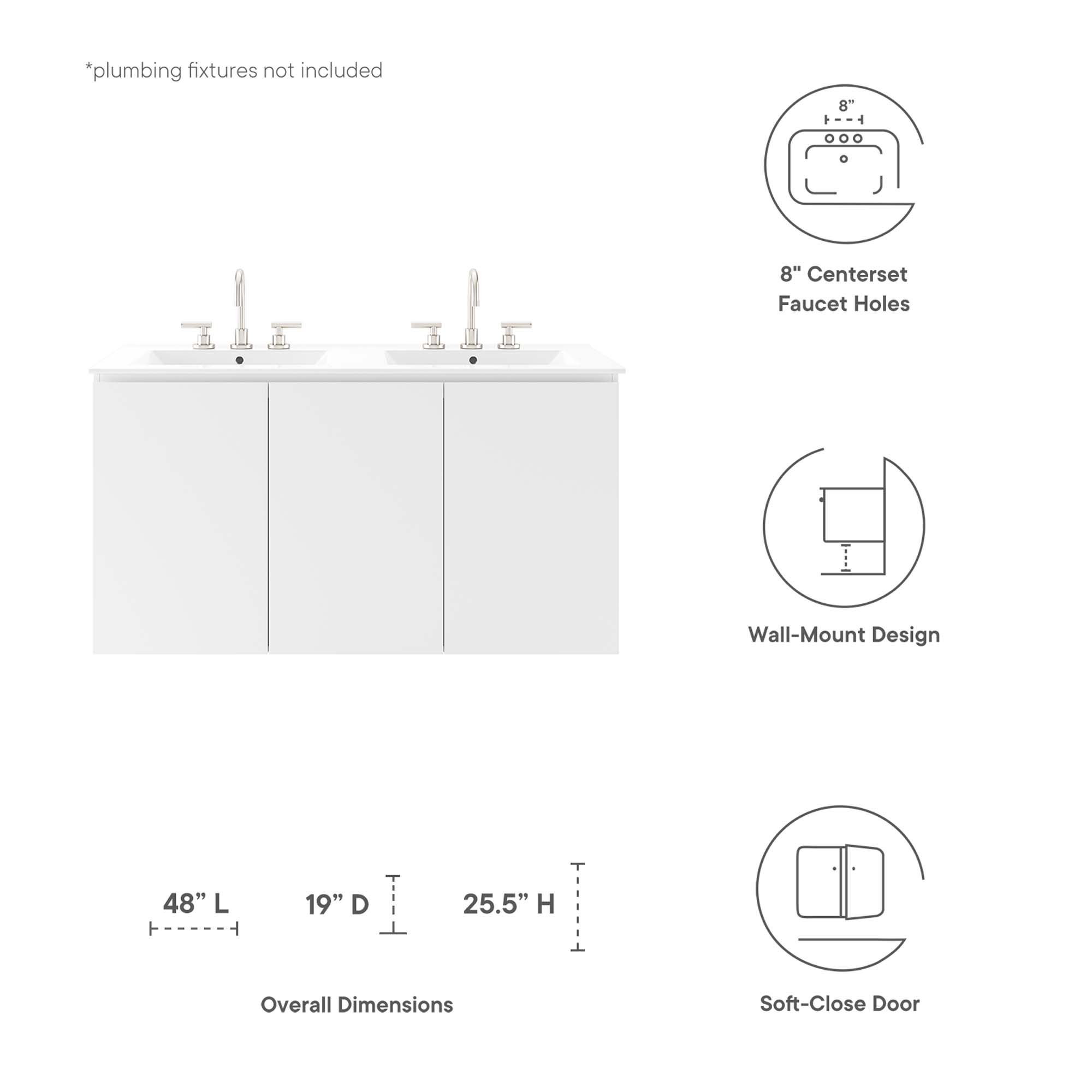 Bryn 48" Wall-Mount Double Sink Bathroom Vanity by Modway