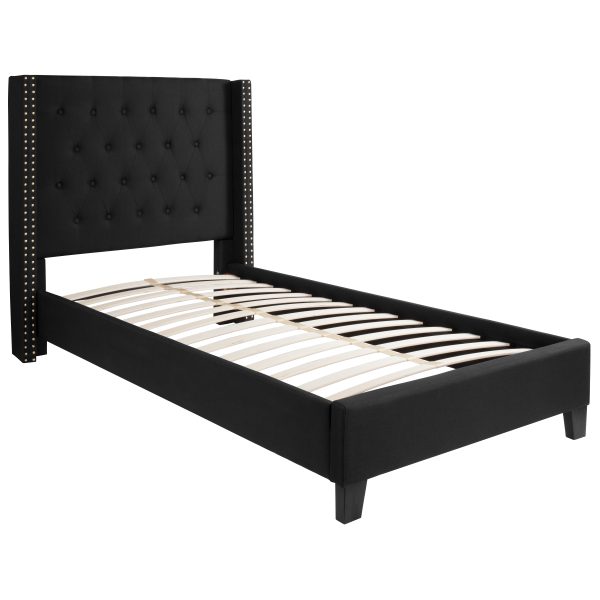 Riverdale Twin Size Tufted Upholstered Platform Bed in Black Fabric [HG-37-GG]