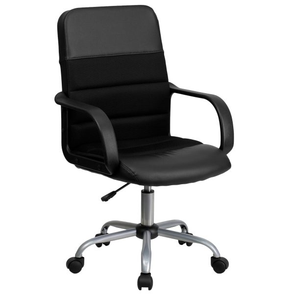 Mid-Back Black LeatherSoft and Mesh Swivel Task Office Chair with Arms [LF-W-61B-2-GG]