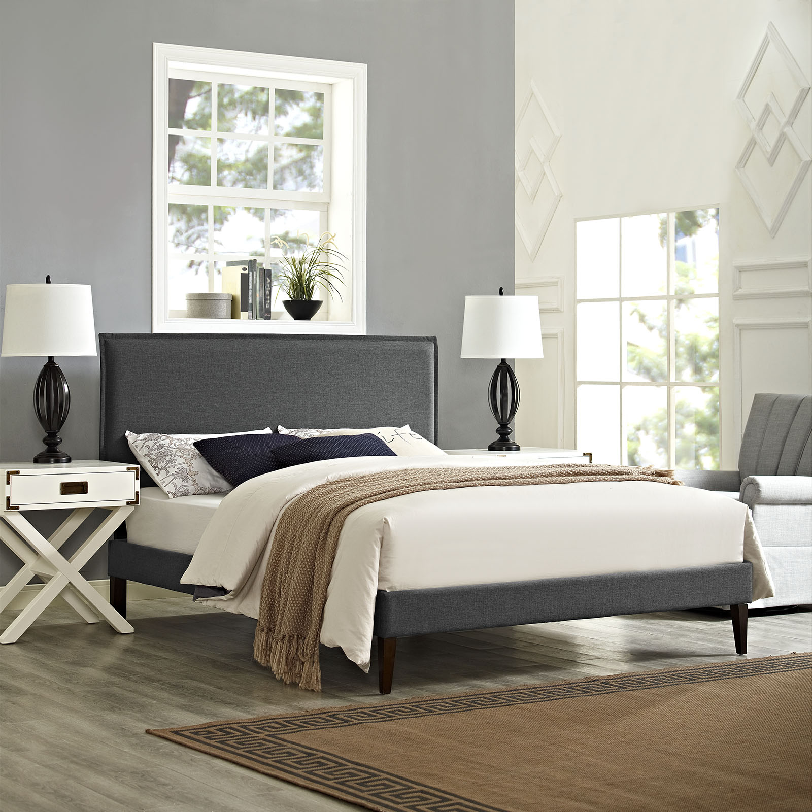 Camille Fabric Queen Platform Bed with Squared Tapered Legs by Modway