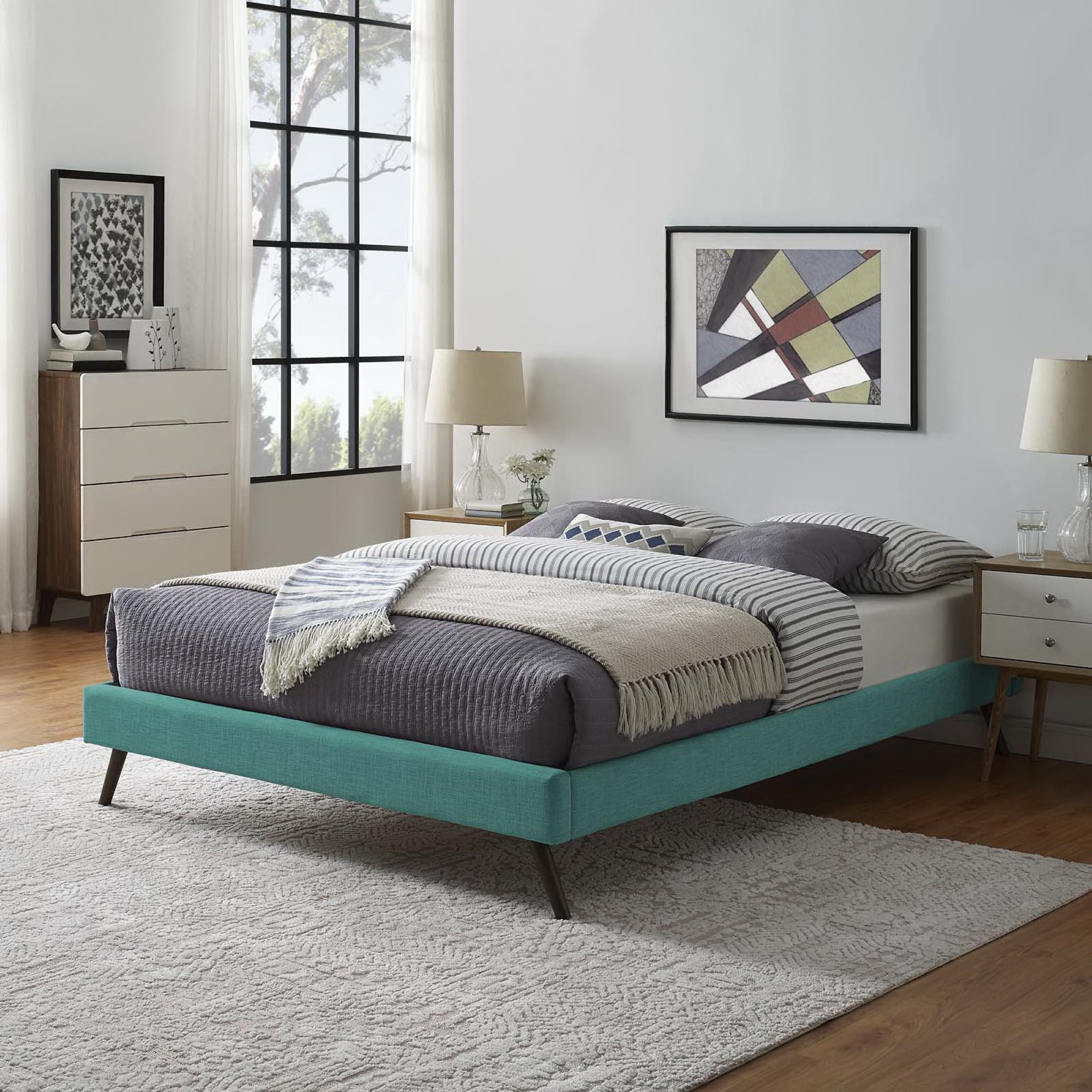 Loryn Fabric Full Bed Frame with Round Splayed Legs by Modway