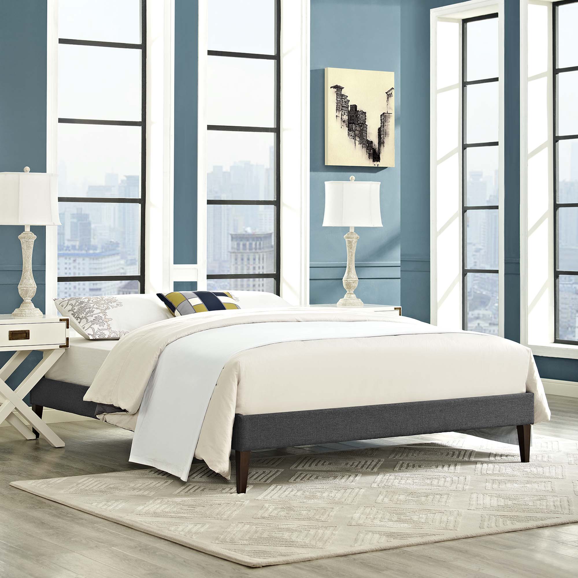Tessie Fabric Full Bed Frame with Squared Tapered Legs by Modway