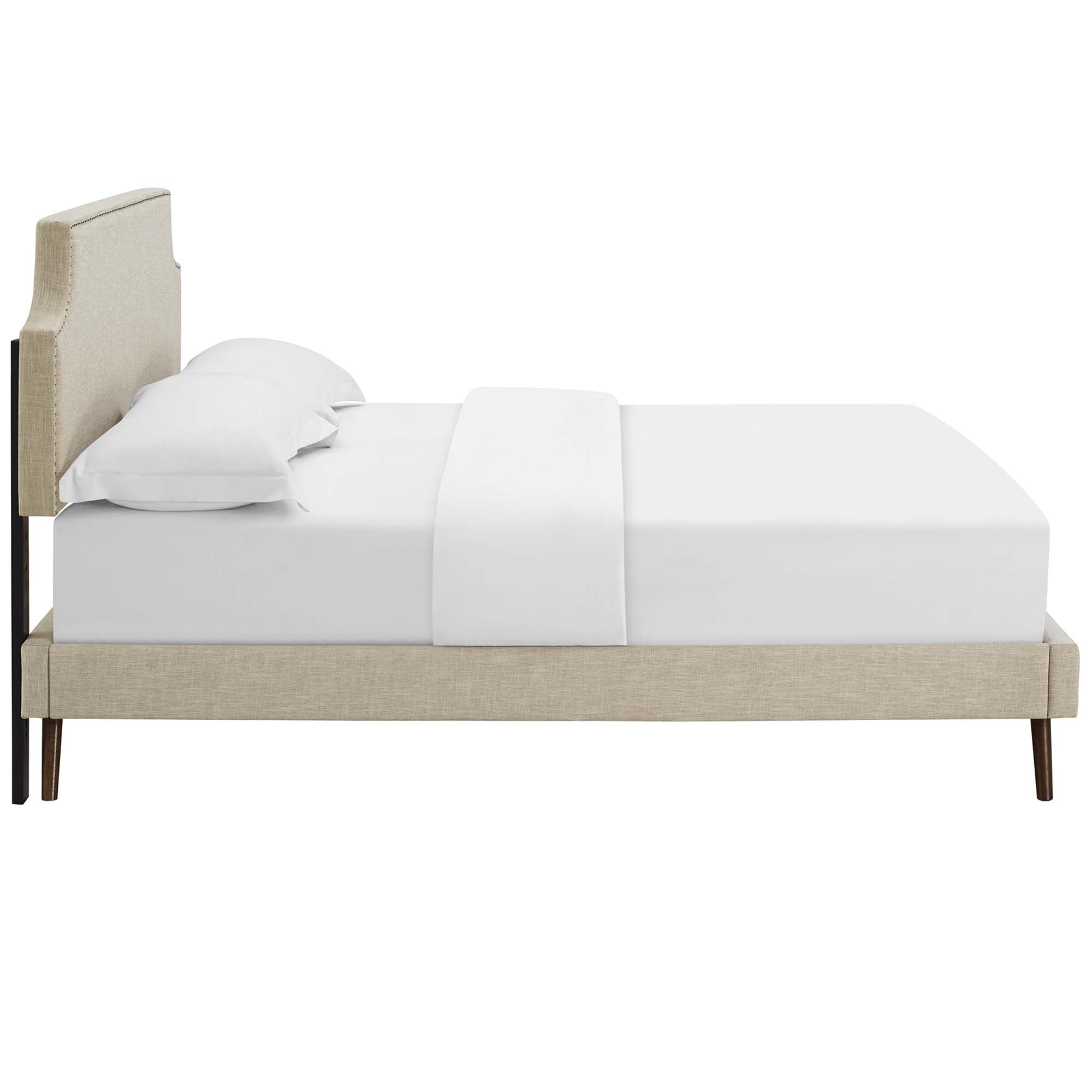 Corene Fabric Queen Platform Bed with Round Splayed Legs by Modway