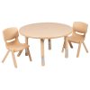 33" Round Natural Plastic Height Adjustable Activity Table Set with 2 Chairs [YU-YCX-0073-2-ROUND-TBL-NAT-R-GG]