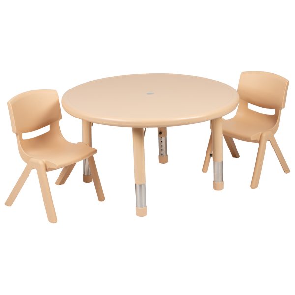 33" Round Natural Plastic Height Adjustable Activity Table Set with 2 Chairs [YU-YCX-0073-2-ROUND-TBL-NAT-R-GG]